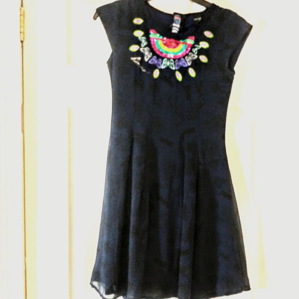 Desigual Dress Butterfly Dragonfly Colorful Sequin